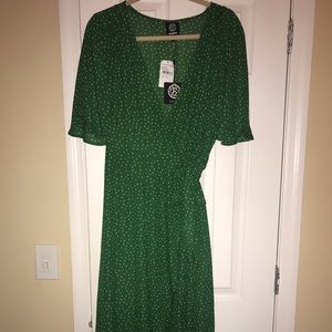 Green polka dot wrap dress